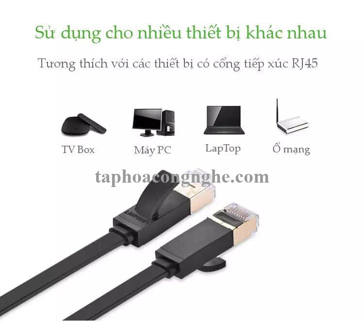 Ugreen 11266 15M màu Đen Cáp mạng LAN cat7 STP dây dẹp NW106 30011266